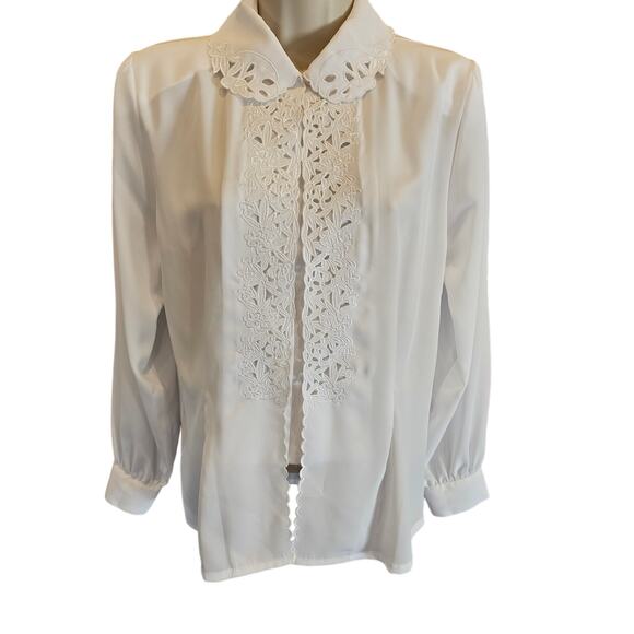 Vintage Christie & Jill 4 PETITE 4P secretary elegant white lace trim long slee - Picture 1 of 8